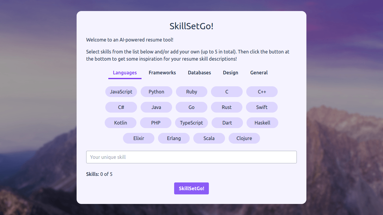 SkillSetGo! screenshot
